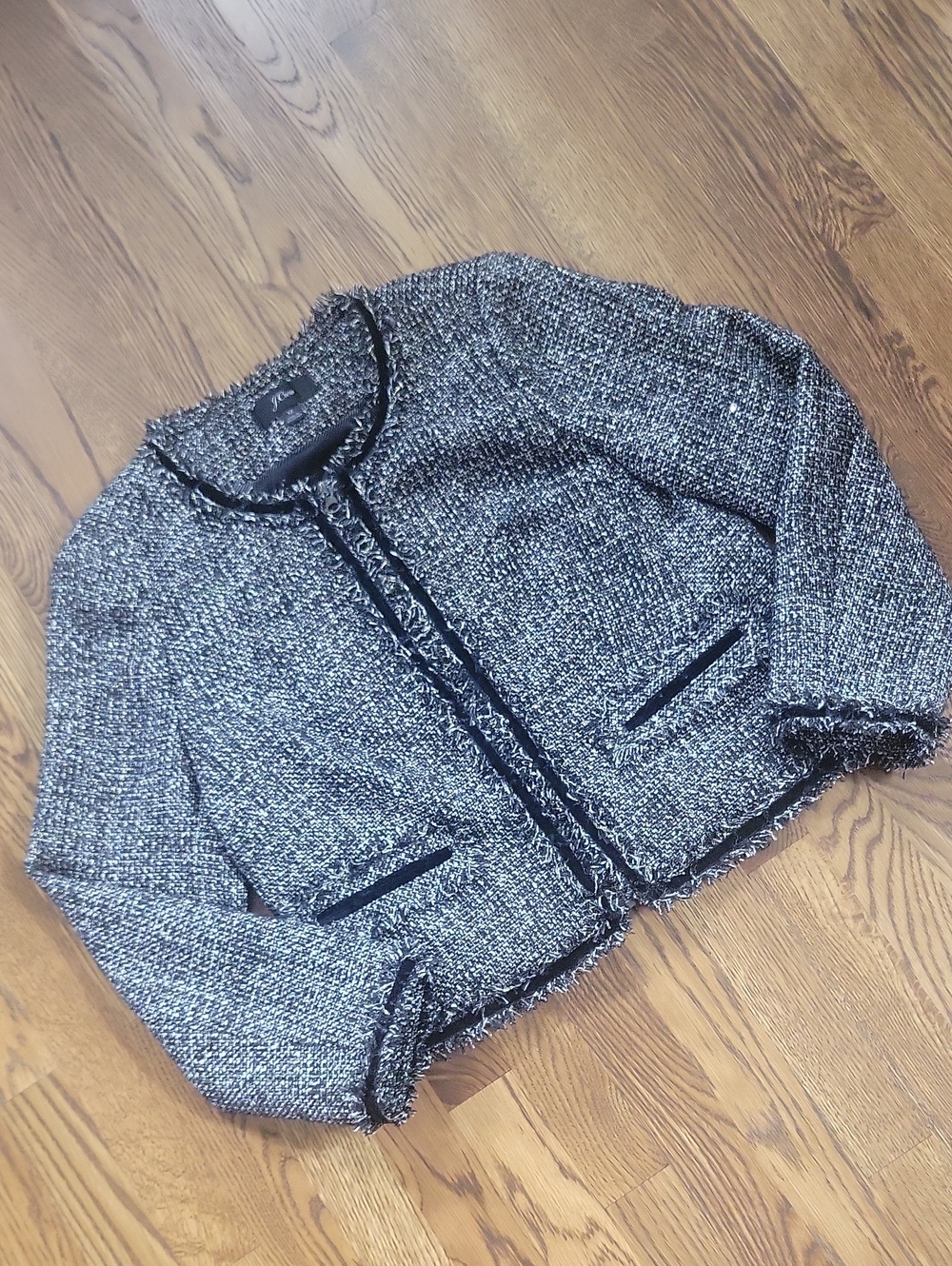 J. Crew Cropped Black & White Metallic Tweed Jacket - Size 12